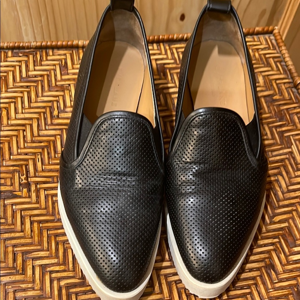 Everlane Black Leather Loafers with Perforated Design